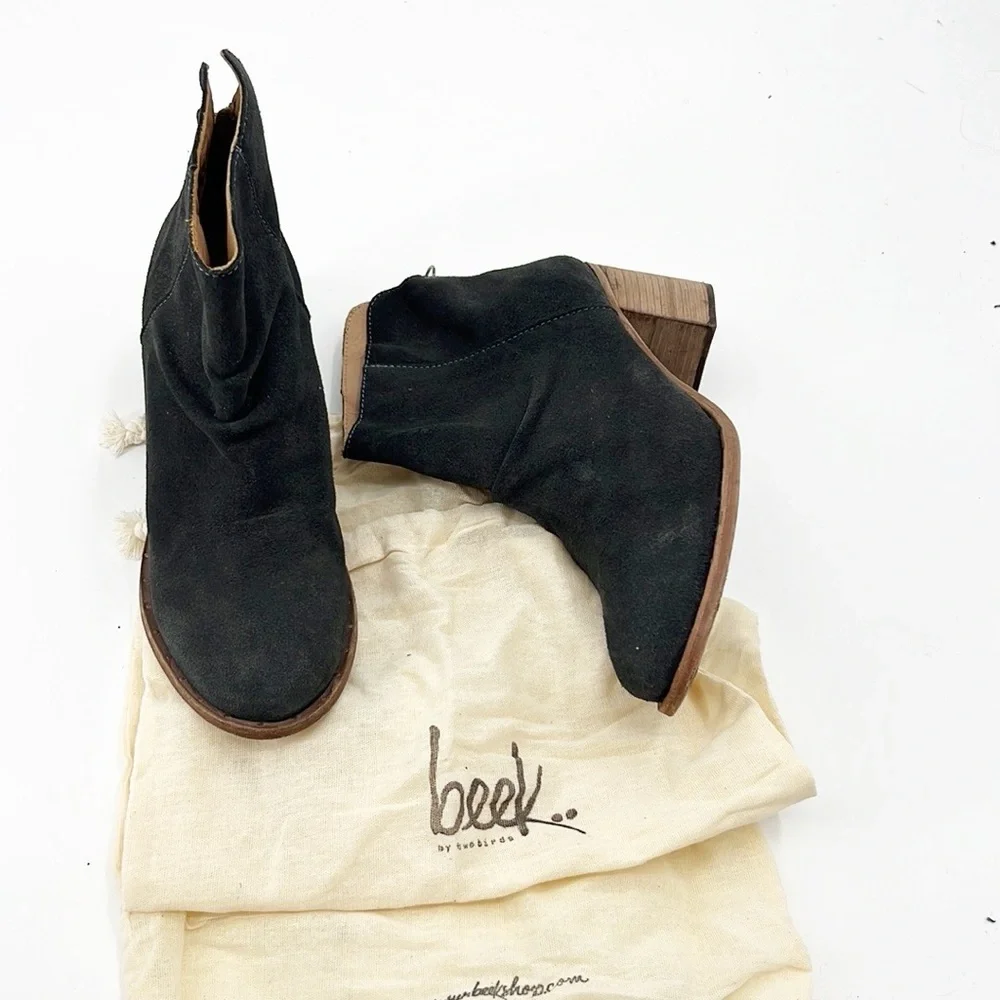 Beek Strix Block Heel Suede Leather Bootie Steel Gray size 11 NWOT Anthropologie